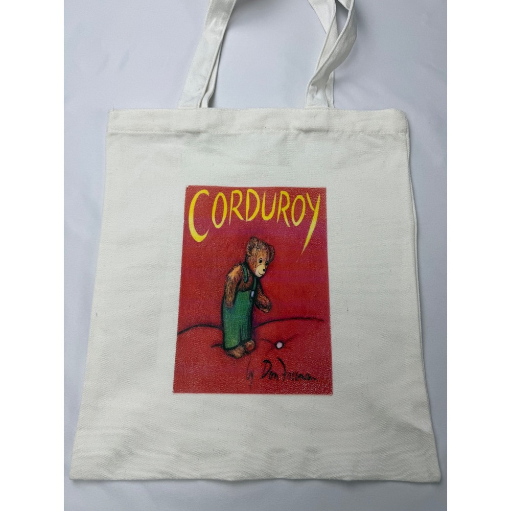 Corduroy Bear Don Freeman Book Cover Art Canvas Tote Bag White Reusable Shopper